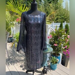 Connected Apparel Women's Navy Blue Sequined Cocktail Dress Size 10